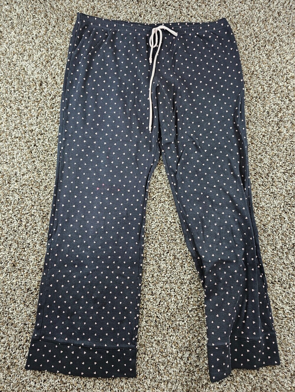 Lucky Brand Womens Sz S Loose Fit Pajama Pants Black w/ Hearts Print